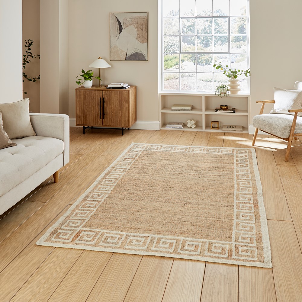 Spartan 29578 Jute Geometric Border Rugs in Natural Ivory